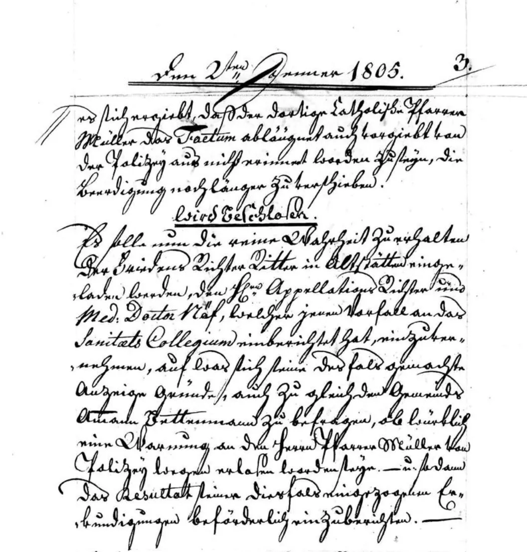 Handwritten archival protocol from 1805 — typical of unprocessed backlog materials
